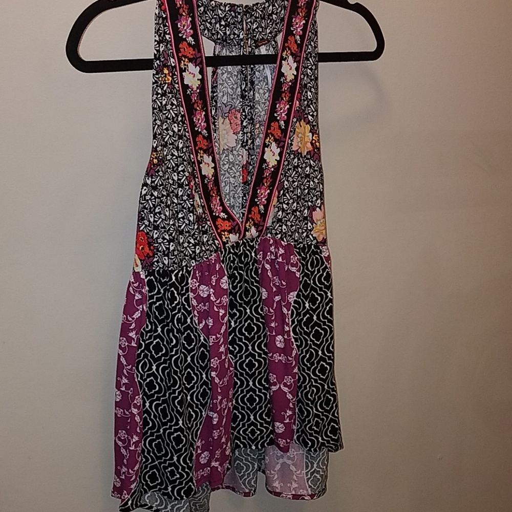 Small Free People Flowy Tank Top Black Purple